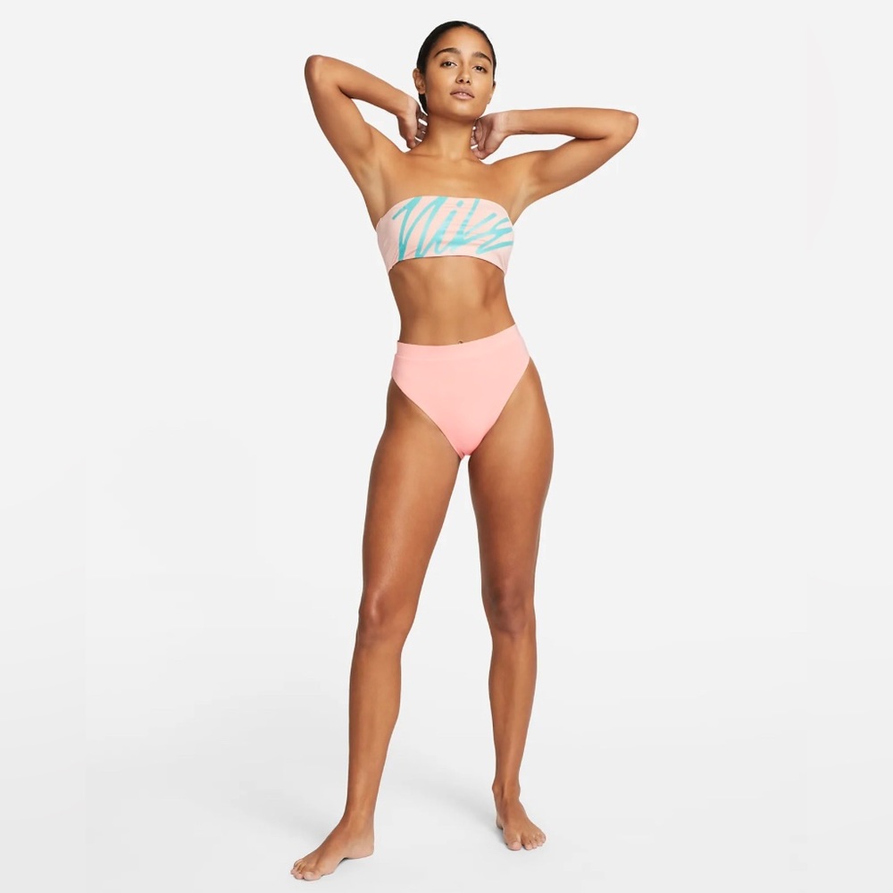 NWT Nike 2PC Bandeau Swim Top & High Waist Bikini Bottom Bleached Coral | Large